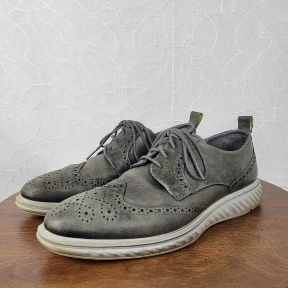 ECCO Mens St 1 Hybrid Lite Brogue Wingtip Magnet Shoes 10 Gray Leather Oxford - Picture 3 of 16